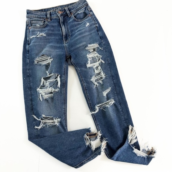 American Eagle Womens 00 Mom Straight Jeans Distressed Raw Hems - Picture 1 of 7